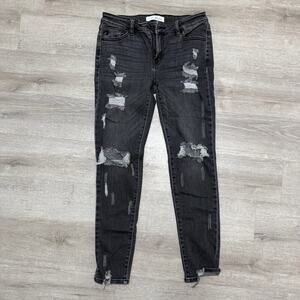 KanCan Cora Jean Womens 7/27 Light Gray Mid Rise Distressed Ripped Super Skinny